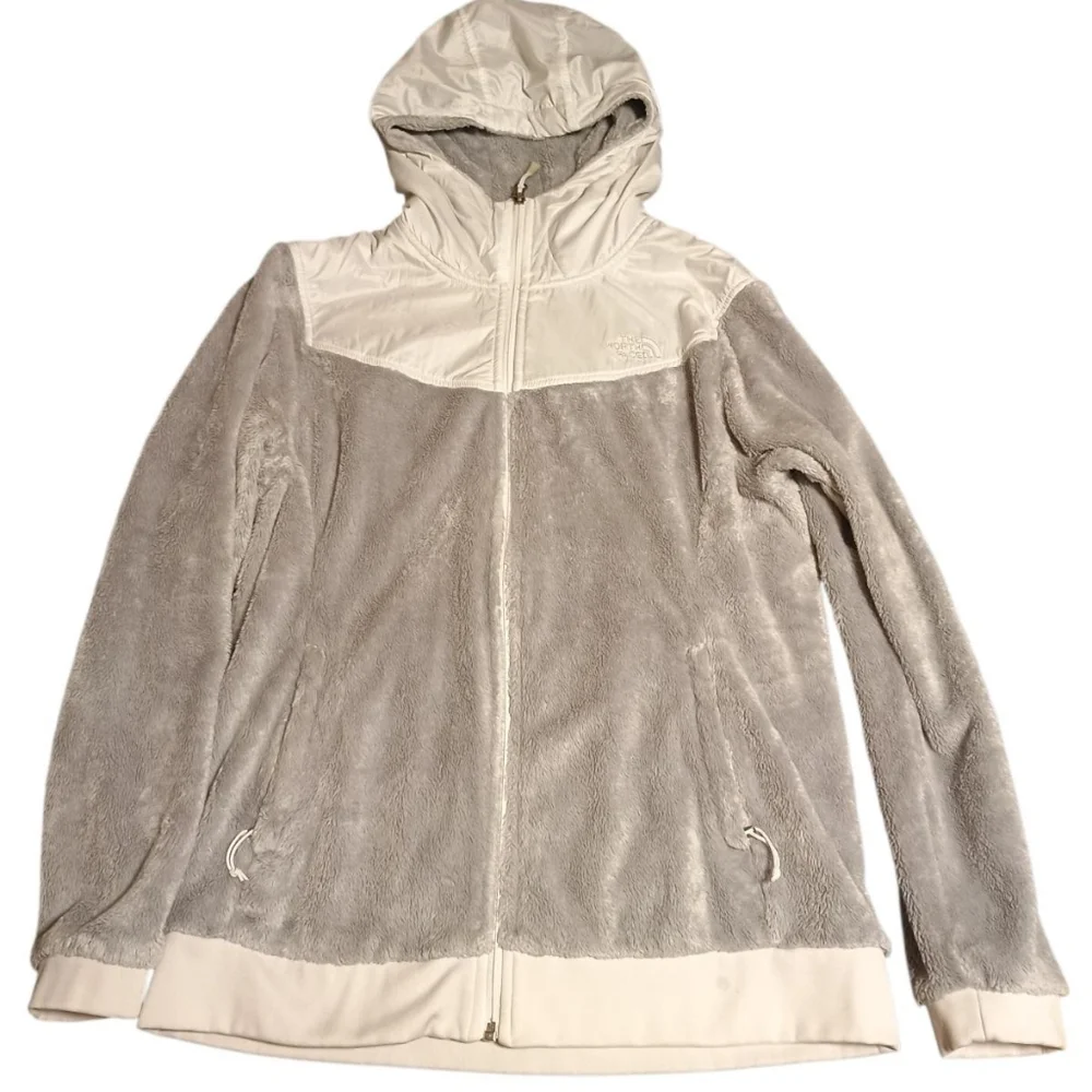 The North Face Cream and Gray Hooded Fleece Jacket - Picture 1 of 4